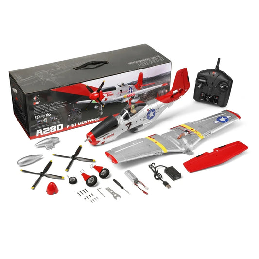 XK A280 P-51 3D/6G System 560mm Wingspan 2.4GHz 4CH EPP RC Airplane Fighter RTF With LED Lights Vehicles Toy Gift for Beginner