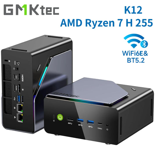 GMKtec K12 Gaming Mini PC AMD Ryzen 7 H 255(Upgraded 8745HS) Desktop Mini Computers Radeon 780M WiFi 6E/BT5.2, USB-C,  Barebone