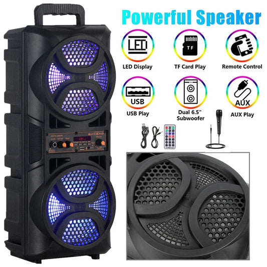 3000W Portable Bluetooth Speaker 6.5 inches Sub woofer Heavy Bass Sound System Party+Remote High Quality Led Light Tws Speaker