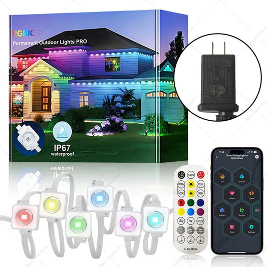 Permanent Outdoors Eaves Light 300FT 180LED APP Control Smart RGBIC Light DIY Music Sync & Timer Settings for Halloween Lighting