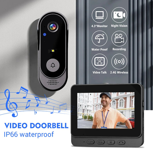 4.3Inch 2.4G Wireless Video Doorbell Camera WiFi Smart Intercom Door Bell Smart Home Security Motion Detect Night Vision