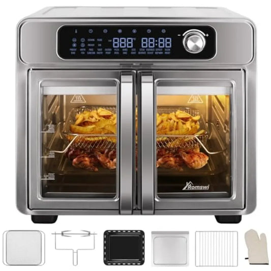 26QT French Door Air Fryer Toaster Oven Combo with 24 Cooking Functions and Digital Controls Designed for Home Kitchen Use Acco