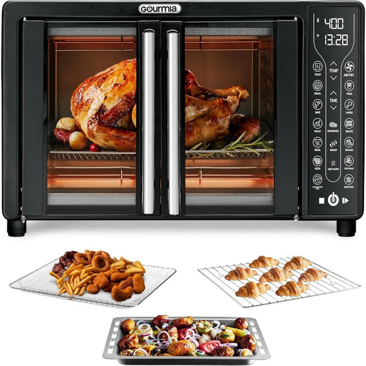 Large 24L Capacity Toaster Oven Air Fryer Combo with 17 Cooking Presets and 1700W Power Digital French Door Design with Convect